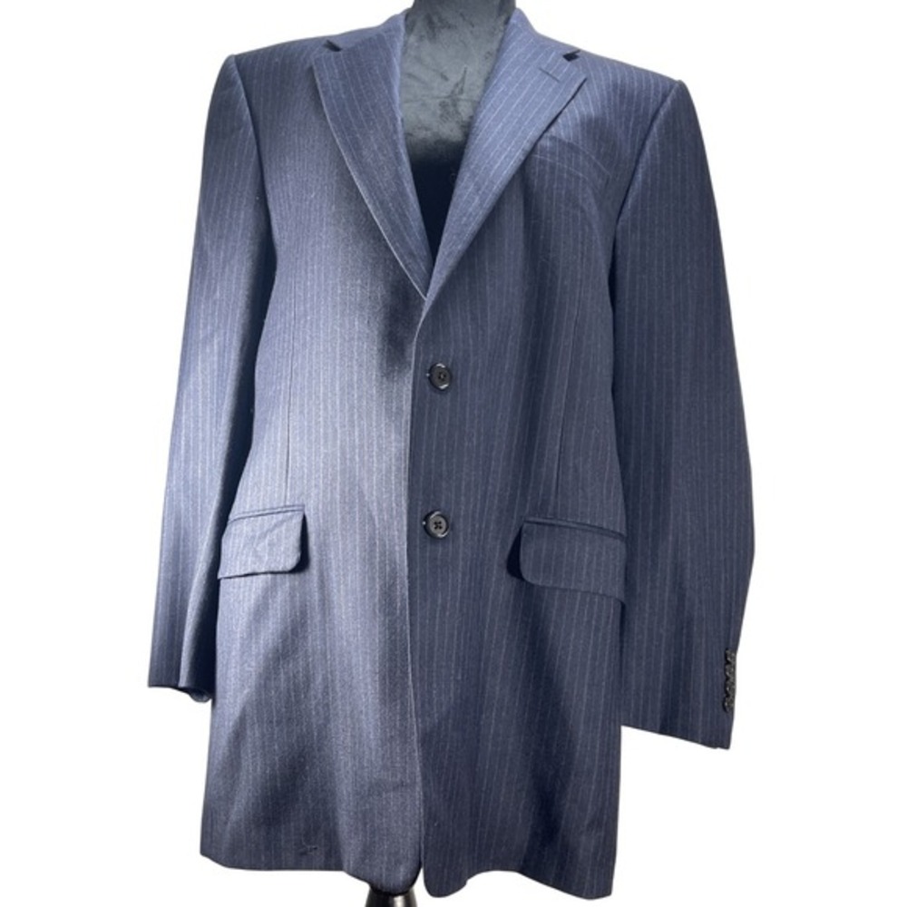 Worsted Wool USA Hickey Freeman‎ Blazer Mens 42L Sport Jacket Navy Pinstripe